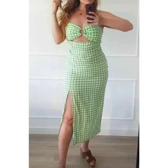 ZARA Gingham Linen Midi Dress - Picture 5 of 16